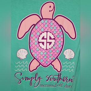 Simply Southern Teal Mermaid Off Duty Turtle T-Shirt Tee Medium